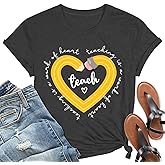 Teacher Shirts for Women Heart Teaching Appreciation Tshirt Funny Teacher Life Top