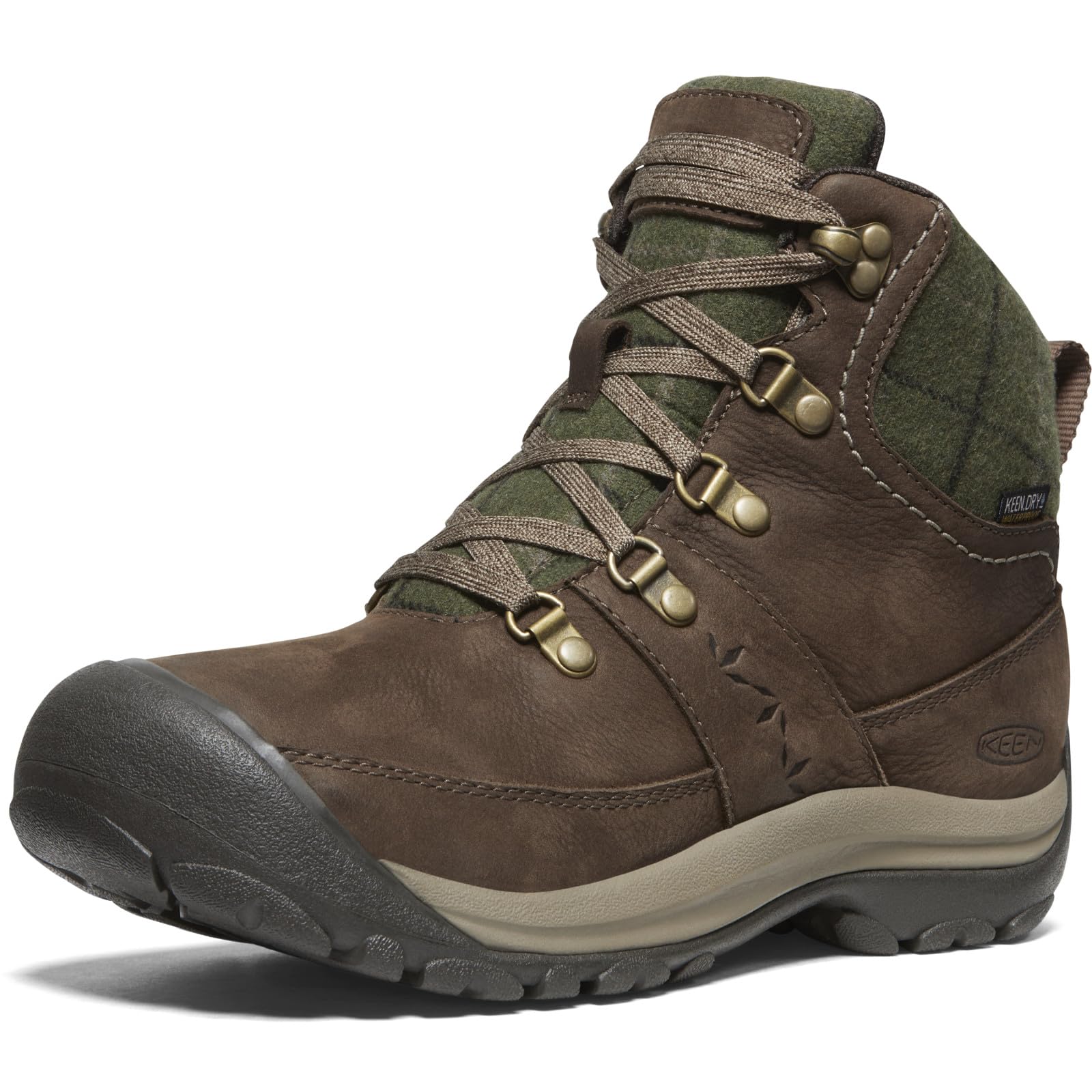 KEEN Women’s Kaci 3 Winter Mid Height Waterproof Insulated Snow Boots, Dark Earth/Green Plaid, 11