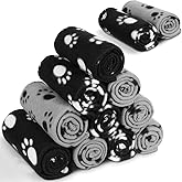 Tegeme 12 Pieces Fleece Blankets for Pets Dog Puppy Paw Print Cat Bedding Cover Blanket for Small Animals Pig Cage Liner Sleep Mat Pad Kitten Soft Warm(Classic Style,28 x 24 Inches)