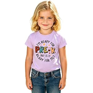 MODNTOGA Toddler Girls First Day of School Shirt I'm Ready for Pre-K Graphic T-Shirt Little Kids Short Sleeve Summer Tee Tops
