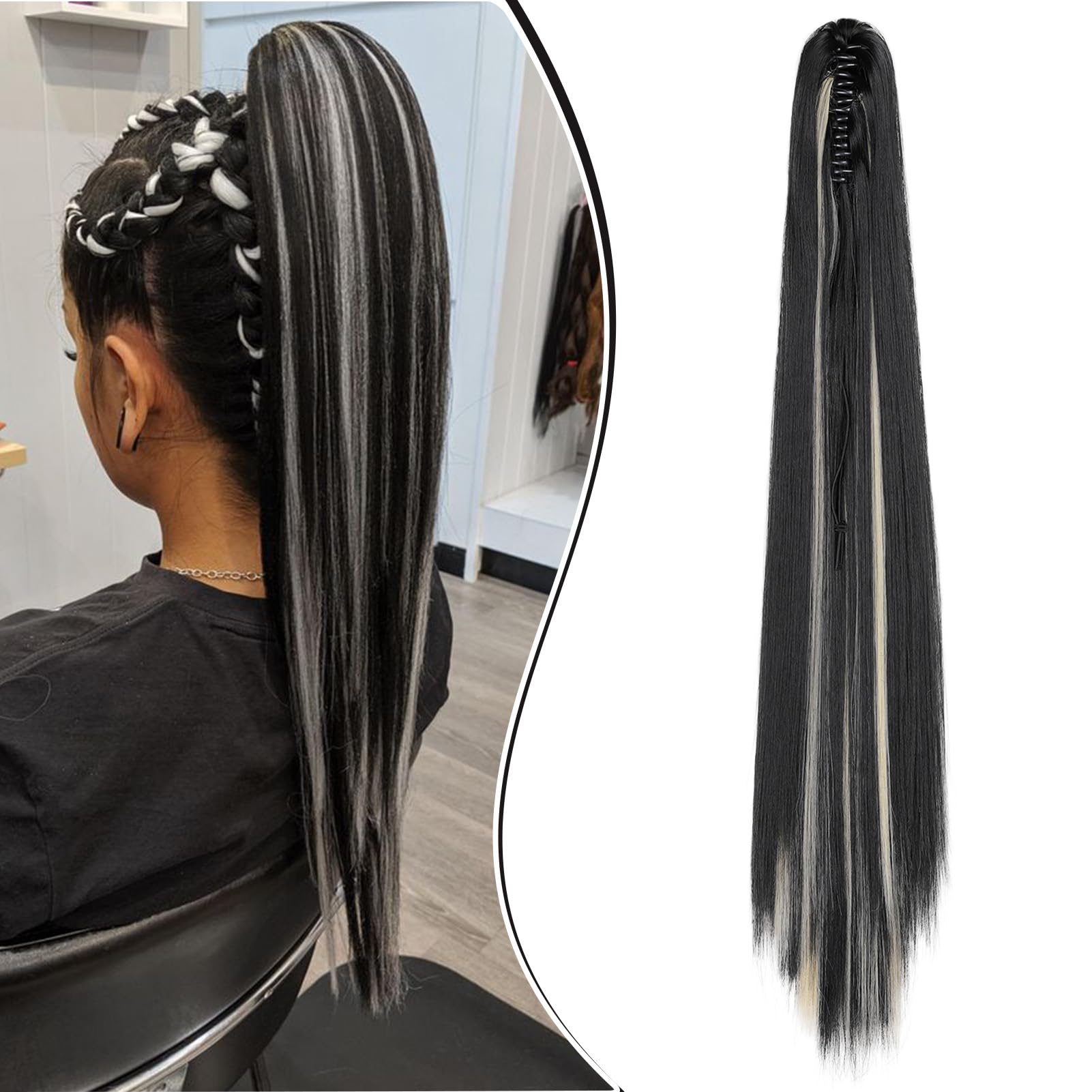 Dcbaboo 22inch Claw Clip in Ponytail Hair Extensions, Synthetic, Straight & Wavy, Natural, One Piece, 130g