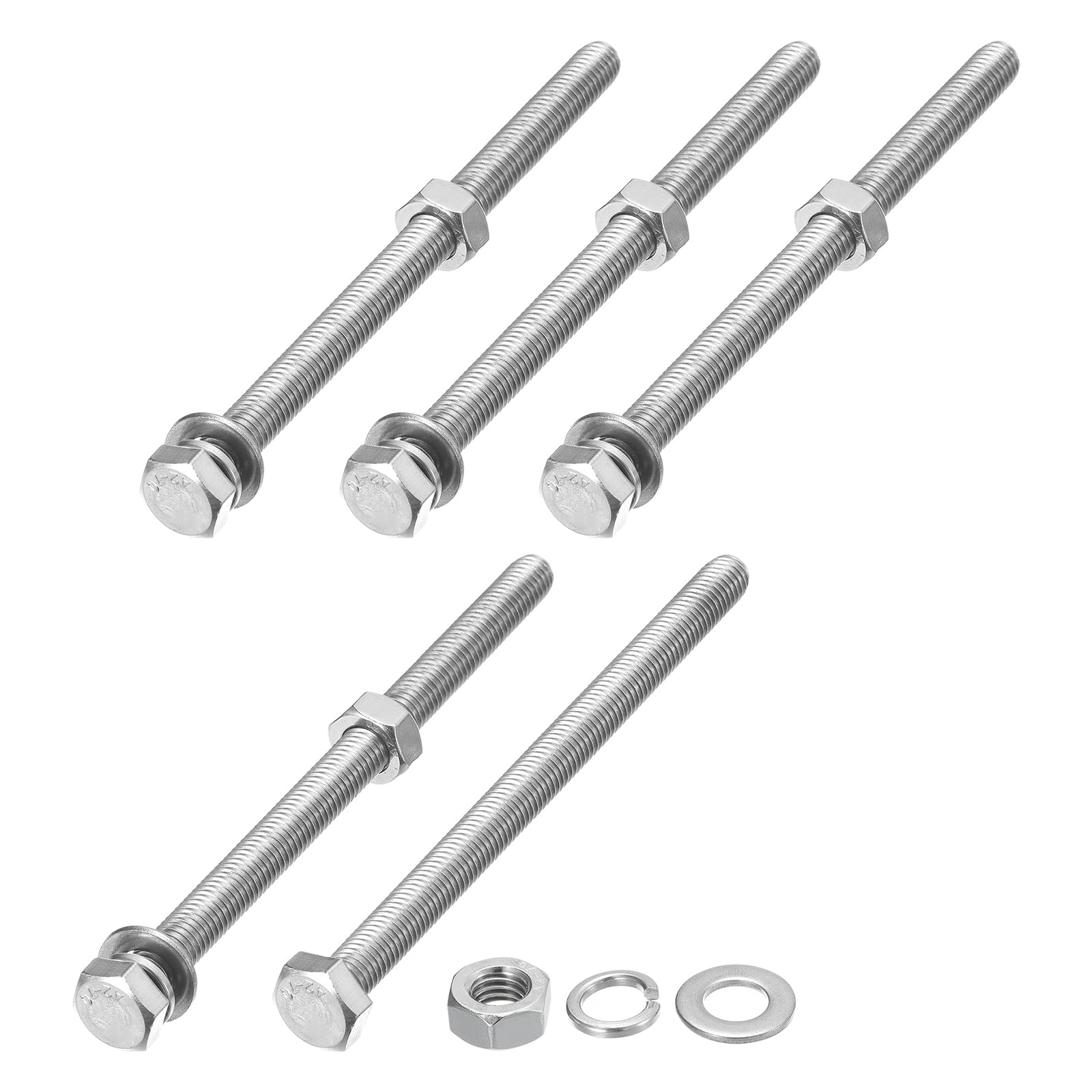 METALLIXITY Hex Head Screws Bolts, Nuts, Flat & Lock Washers Kits (M8-1.25x120mm) 5 Set, Stainless Steel Fully Threaded Machine Screws Bolt Set - for Home Appliance Equipment