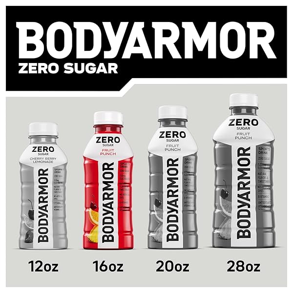BODYARMOR ZERO SUGAR FRUIT PUNCH, SUGAR FREE SPORTS DRINK – LOW-CALORIE HYDRATION – NATURAL FLAVORS WITH POTASSIUM PACKED ELECTROLYTES, ANTIOXIDANTS, AND B-VITAMINS, 16 FL OZ (PACK OF 12)