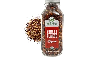 Geo-Fresh Organic Red Pepper Flakes 5.30 oz - USDA Certified, Non-GMO, Kosher, Gluten Free - Crushed Red Pepper Flake - Organic Chilli Flakes Seasoning