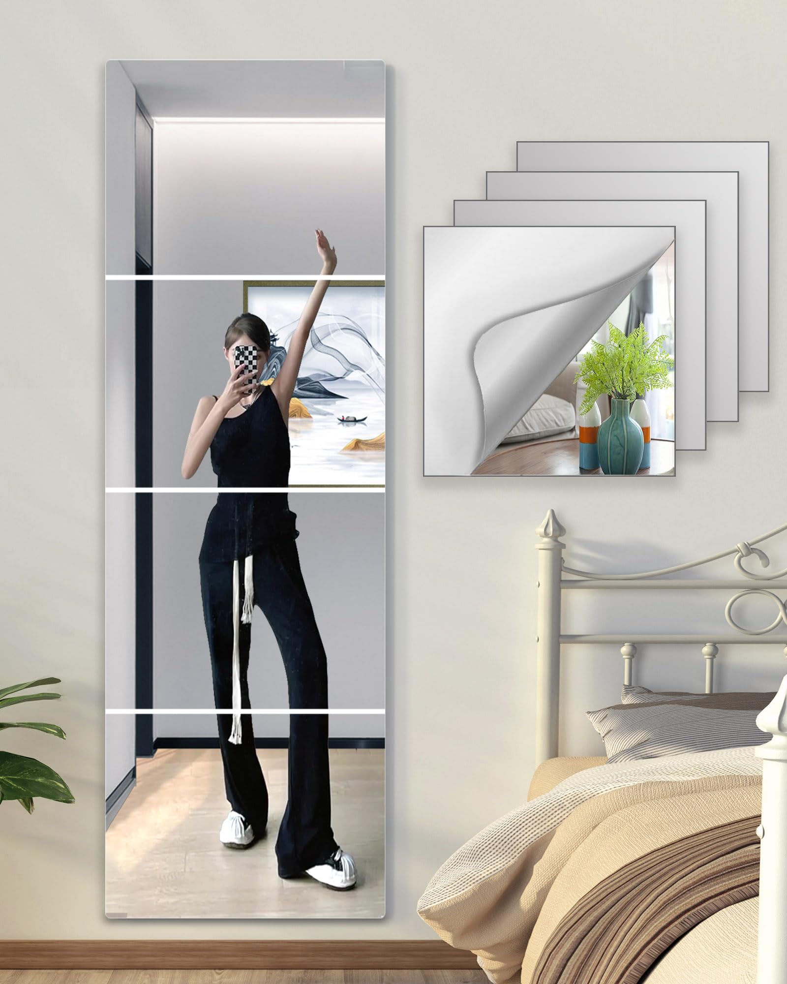 Photo 1 of Shatterproof Wall Mirror Full Length for Bedroom, Acrylic Gym Mirrors For Home, Extra Thick: 0.12 inch, 12 x 12 inch x 4 Pcs, Workout Mirrors Safe for Kids, Over The Door, Long Wall Mounted