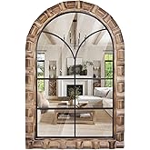 XGGJWW 36x24 Inch Arched Window Pane Wall Mirror - Rustic Farmhouse Solid Wood Decorative Mirror for for Living Room, Bedroom