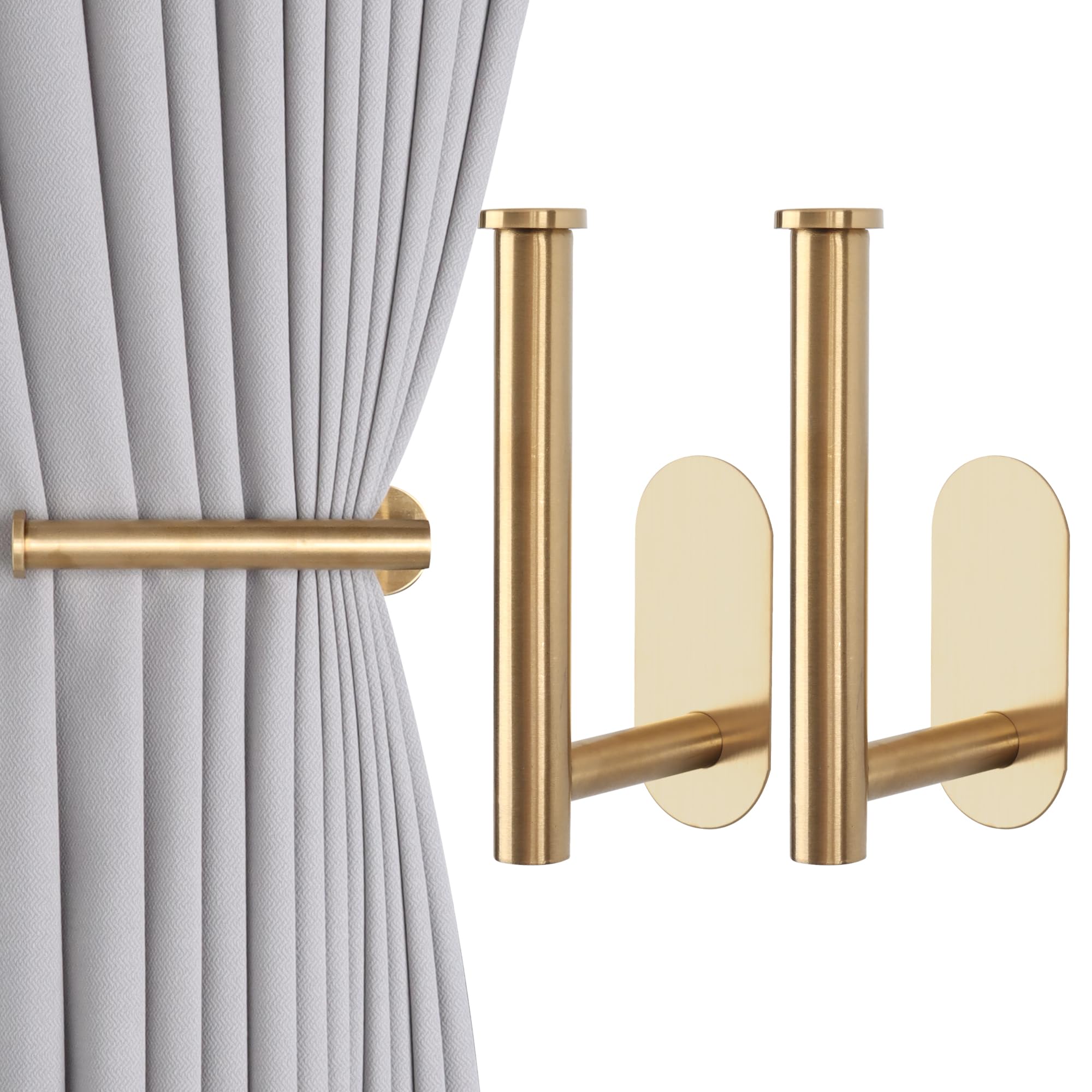 Photo 1 of Groleca 2 Pack Adhesive Curtain Holdbacks Curtain Tie Backs Curtain Holdbacks No Drill Curtain Pull Backs Adhesive Curtain Hooks Curtain Holders for Drapes (2, Gold)