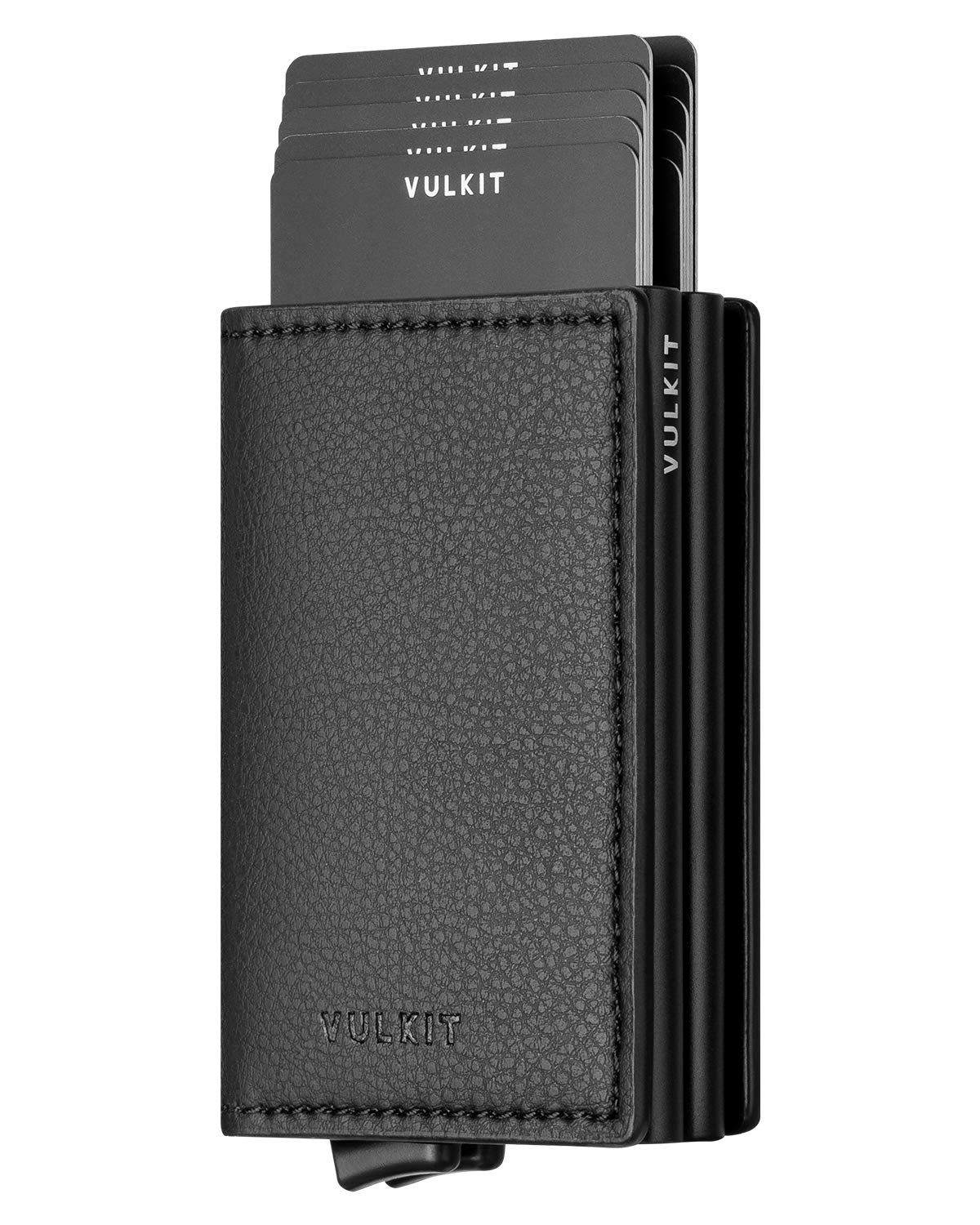 VULKIT Credit Card Holder for Men Leather Card Wallet RFID Blocking Pop Up Metal Bank Card Case with 3 Slots for 10-14 Cards & Notes