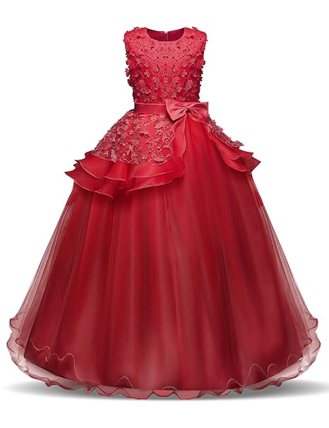 NNJXD Mädchen Ärmellos Stickerei Prinzessin Festzug Kleider Abschlussball Ballkleid