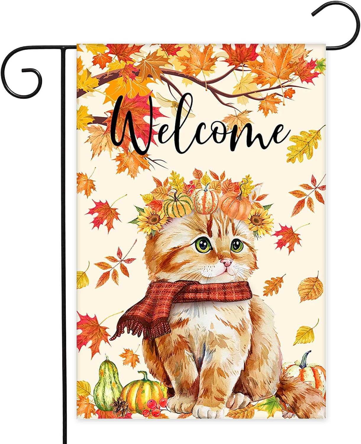 Flags - Avezano Fall Cat Welcome Garden Flag, 12x18 Inch Double Sided Outdoor Fall Decor, Autumn Maple Leaves Seasonal Thanksgiving Holiday Yard Flags Outside Farmhouse Decoration Flag