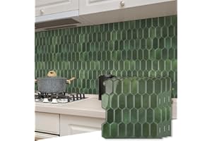 AllDecoo Long Hexagon Peel and Stick Tiles Backsplash,10-Sheet 3D Self Adhesive Wall Tile BackSplash 12 x 12 Inch for Kitchen,Bathroom(Green).