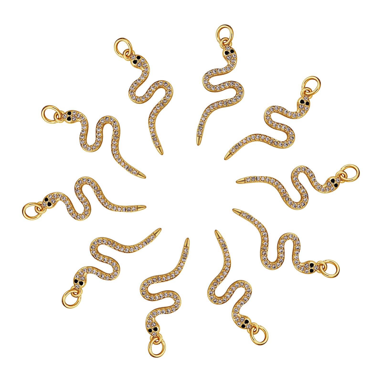 Photo 1 of COGCHARGER 10 Pcs Cubic Zirconia Snake Charm Snake Charm Pendants with Jump Ring Clear for Jewelry Necklace Bracelet Making Crafts