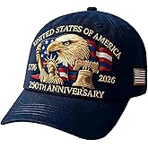 United States 250th Anniversary Red Cap, Patriotic Baseball Cap, Adjustable Retro Embroidered Hat for Men Women Gifts