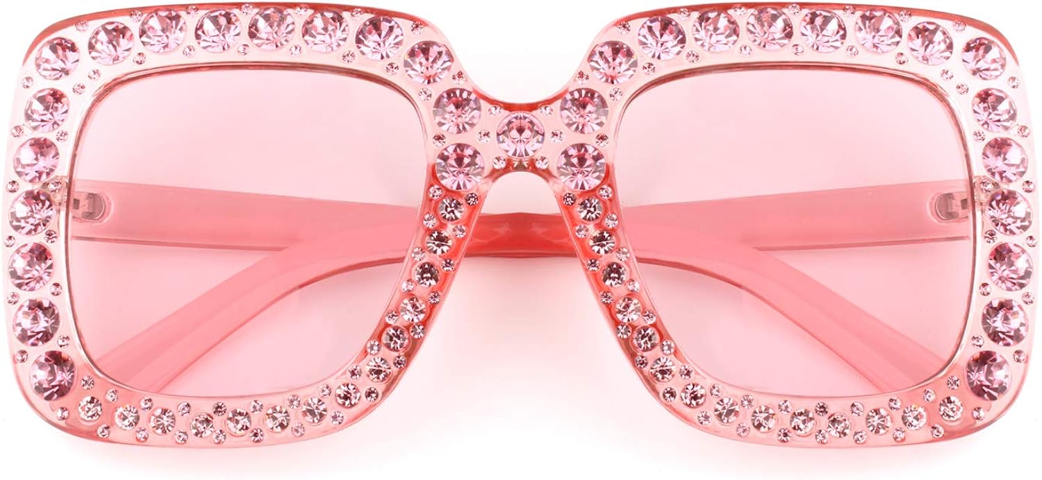 Amazon | GQUEEN女性特大スクエアフレームサングラススパークリングクリスタルブランドデザイナーファッションシェードS063