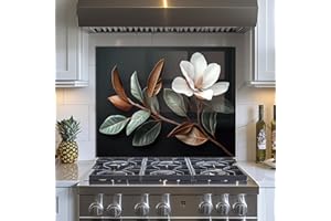 EVGOSM Tempered Glass Backsplash for Kitchen，Flowers Stove Splashback, Glass Backsplash, Easy to Install and Clean, Used for Kitchen Wall Protection and Decoration. (30x24'')