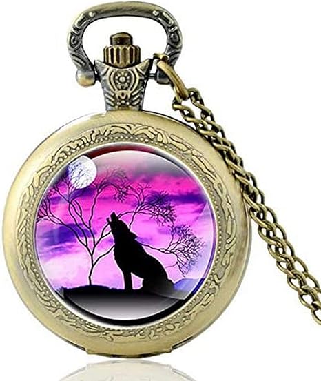 Amazon Co Jp ファッションヴィンテージブロンズミステリアスウルフクォーツ懐中時計レトロメンズレディースウルフペンダントネックレスアンティークジュエリー ホーム キッチン