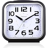 Tinload 5.5" Large Analog Alarm Clock Silent Non Ticking, Gentle Wake, Beep Sounds, Increasing Volume, Battery Operated Snooze and Manual Light, Easy Set, Black (Best for Elder)