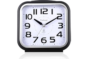TINLOAD 5.5" Large Analog Alarm Clock Silent Non Ticking, Gentle Wake, Beep Sounds, Increasing Volume, Battery Operated Snooze and Manual Light, Easy Set, Black (Best for Elder)