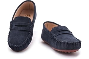 WUIWUIYU Boys Girls Soft Suede Loafer-Flats Casual Moccasin Flat Dress Shoes Penny Loafers School Dress Slip ons Shoes