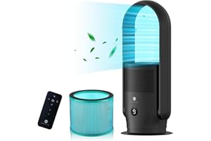 U ULTTY ULTTY Bladeless Tower Fan and Air Purifier in one, 90° Oscillating Bladeless Fan with Remote, Touch, 8H Timer, Floor Fans for Bedroom Whole Room Home Office R021, Black