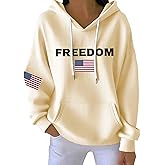 IEPOFG Women's Freedom American Flag Printed Hoodie Long Sleeve Turning Point Hooded Sweatshirt A True Patriot Pullover Top
