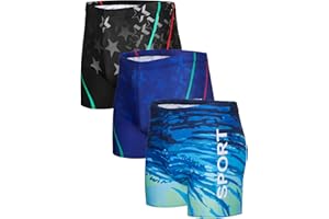 KANAV 3 Pack Men's Athletic Square Leg Swimsuit Jammers Durable Compression Swim Briefs Training Bathing Swimming Shorts