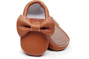 HONGTEYA Baby Moccasins with Rubber Sole&Soft Sole - Flower Print PU Leather Tassel Bow Girls Ballet Dress Shoes for Toddler