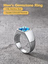 U7 Blue Stone Men Stainless Steel Square Signet