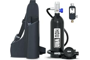 HOUVAN Mini Scuba Tank 1.0L Diving Tank for 15-20 Minutes Underwater Breathing DOT Certified Reusable Pony Bottle with Extended Pressure Gauge H400 Scuba Tank Support for Diving Practice/Backup Air