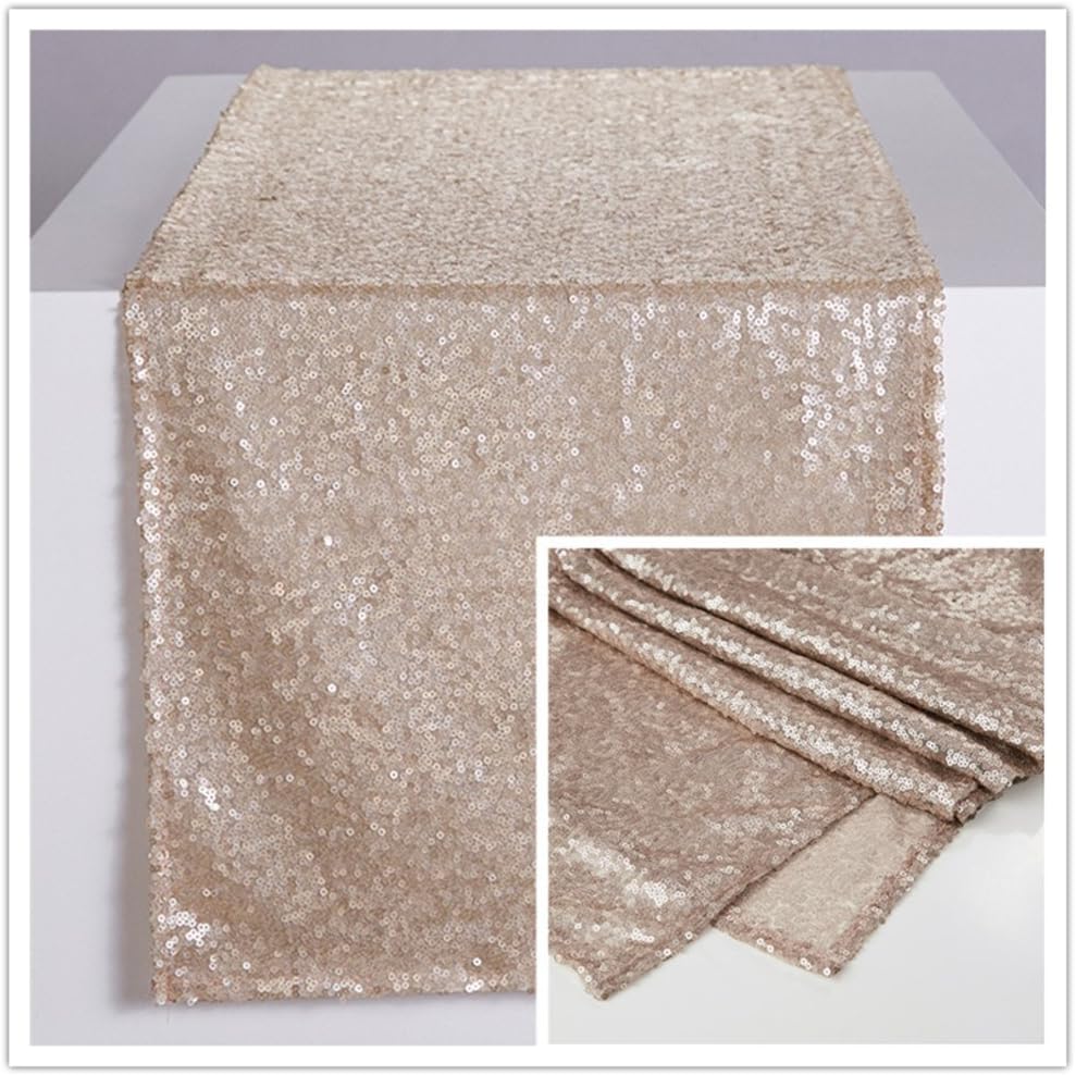 YZEO Glitter Sequin Table Runner 12"x108" Champagne for Wedding Party Banquet Decoration Rectangle Sparkly Table Runner
