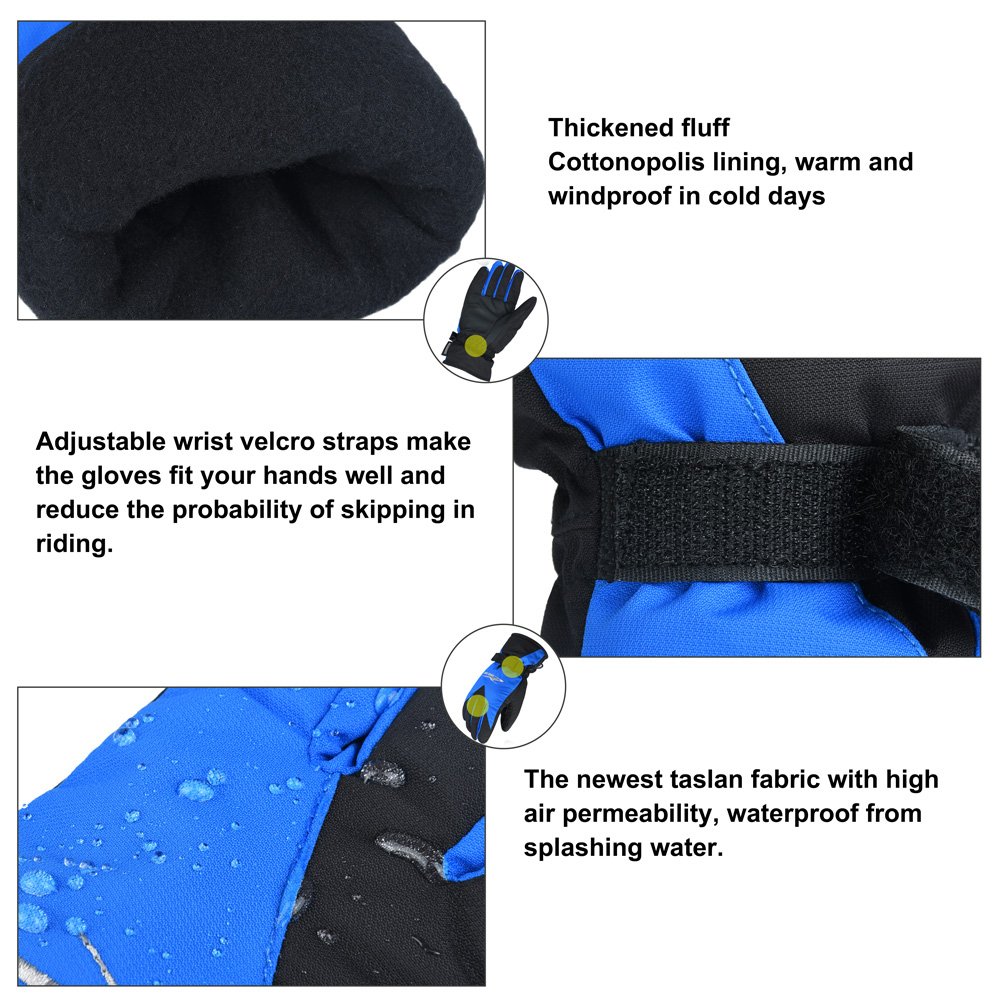 Vbiger Ski Gloves Snow Mittens Waterproof Winter Warm Cycling Gloves, X-Large, Blue
