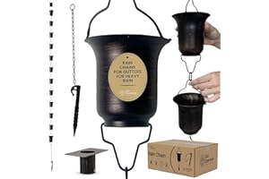OUT ESSENTIALS - Copper Rain Chain 11 FT with Anchor Stake & Gutter Adapter, Rain Chains for Gutters for Heavy Rain, Black Powder Coated Rust Resistant Design, Outdoor Decor Upgrade for Homeowners