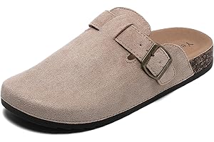 DDXYYDS Suede Clogs Men & Women Unisex Leather Mules Soft Cork Footbed Adjustable Buckle Slip Sandals Potato Shoes with Arch Support