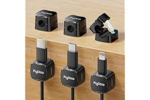 6 Pack Magnetic Cable Clips, FlyCoco Cell Phone Cord Holder for Nightstand, [Smooth Adjustable] Charger Cord Holder for Home Office Kitchen Desk Phone Car Wall Desktop(Black)