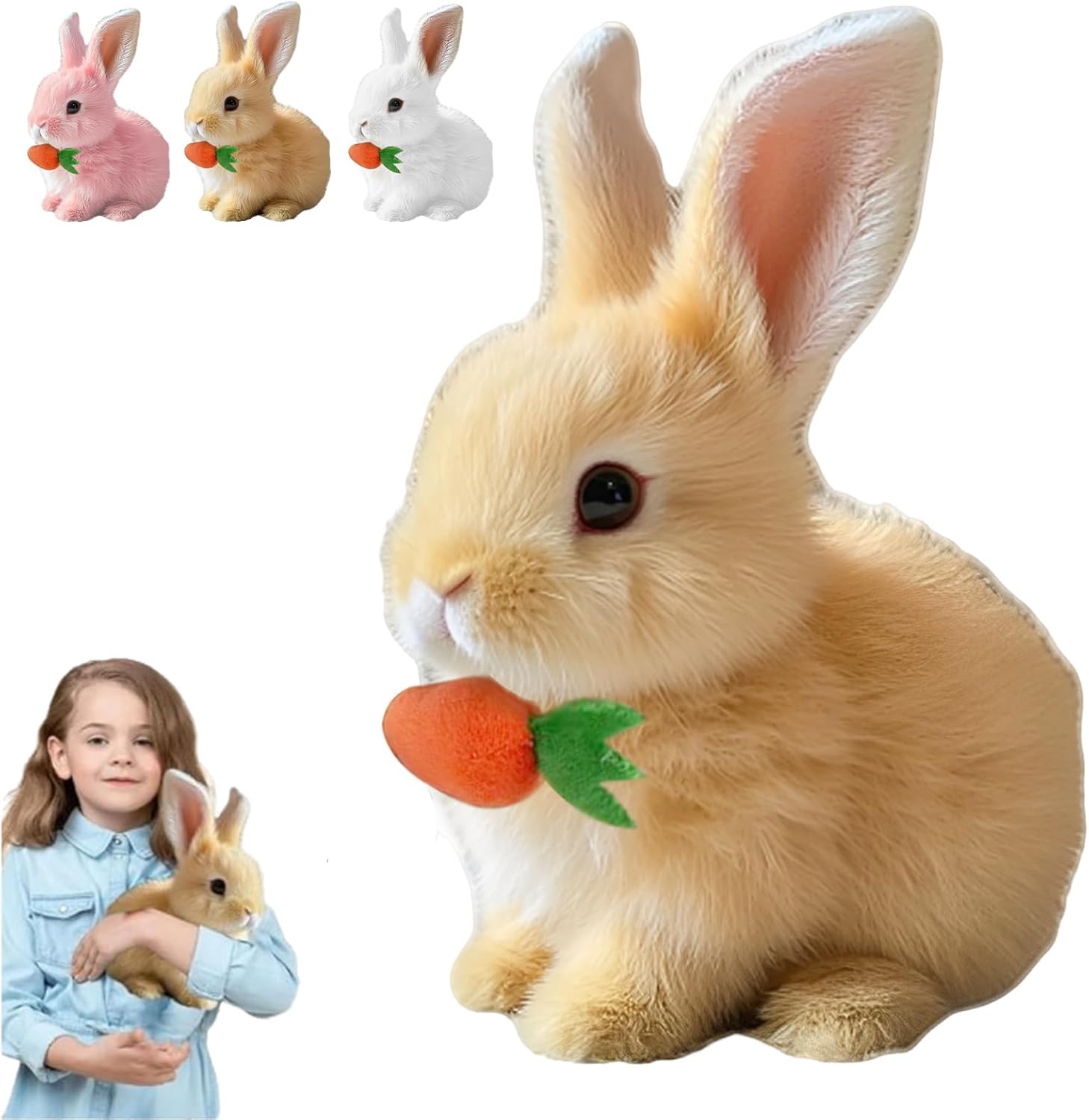 Realistic Bunny Toy, Interactive Plush Rabbit Toy, with Lifelike Movements, Hops,Twitches & Wiggles Ears, Easter Gift for Kids (Blown)