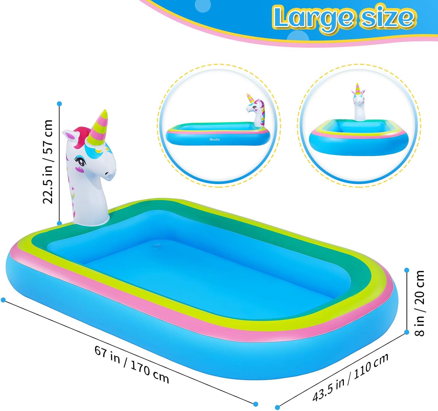 iBaseToy Unicorn Sprinkler Pools for Kids, Splash Pad Inflatable Kiddie Pool for Outside, Splash Mat Baby Paddling Pool for Backyard, Water Sprinkler Toys Games for Summer Outdoor Toddlers Play - 68": Toys & Games