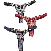 SHENHE Women's 3 Pack Sexy Lace Thongs Butterfly Embroidered Low Rise Thongs Panties Underwear