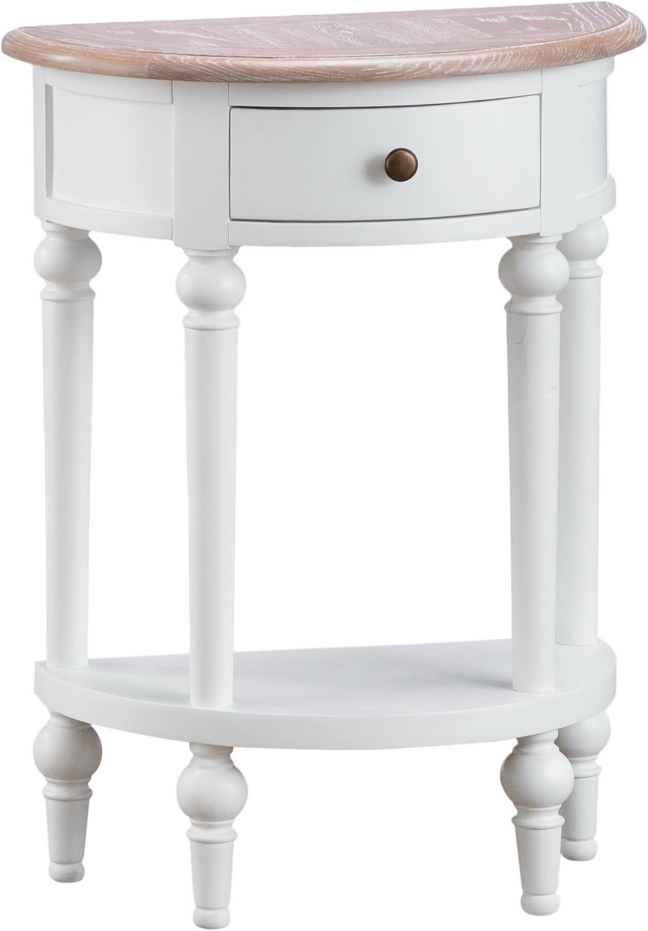 Norwich White Painted Half Moon 1 Drawer Small Console Table Shelf include Lime-wash Oak Top | Wooden Telephone Stand
