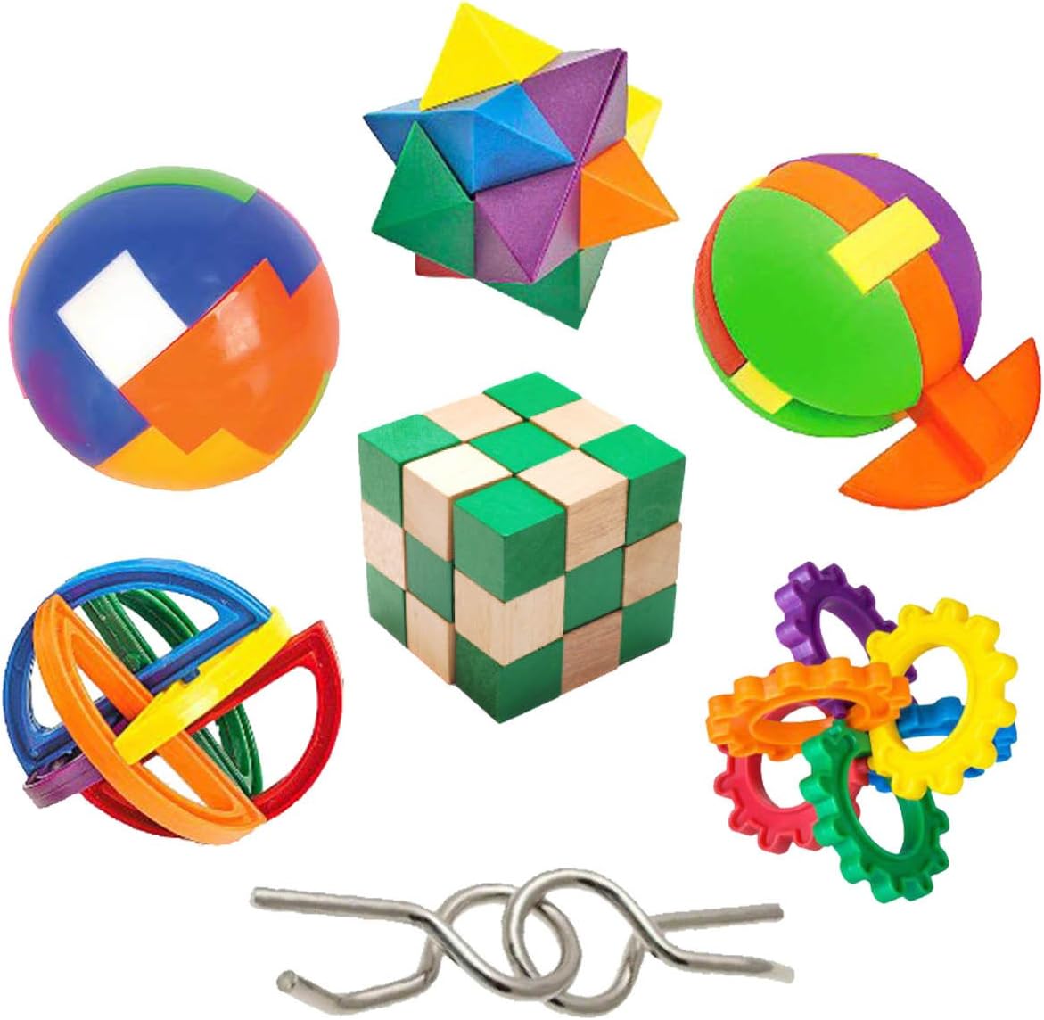 IQ Challenge Set by GamieUSA - 7 Pcs Kids Educational Toys for 5+ Year Olds - Highly Stimulating Brain Teasers - Challenging Mental Exercises for Sharp Young Minds - 100% Child Safe - Win Prizes