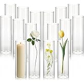 Tigvio 16 Pack 5.9" Tall x 1.8" Diameter Clear Glass Cylinder Vases - Multi-Use Flower Vase, Hurricane & Floating Candle Holders for Wedding Centerpieces, Home Decor, Table Displays