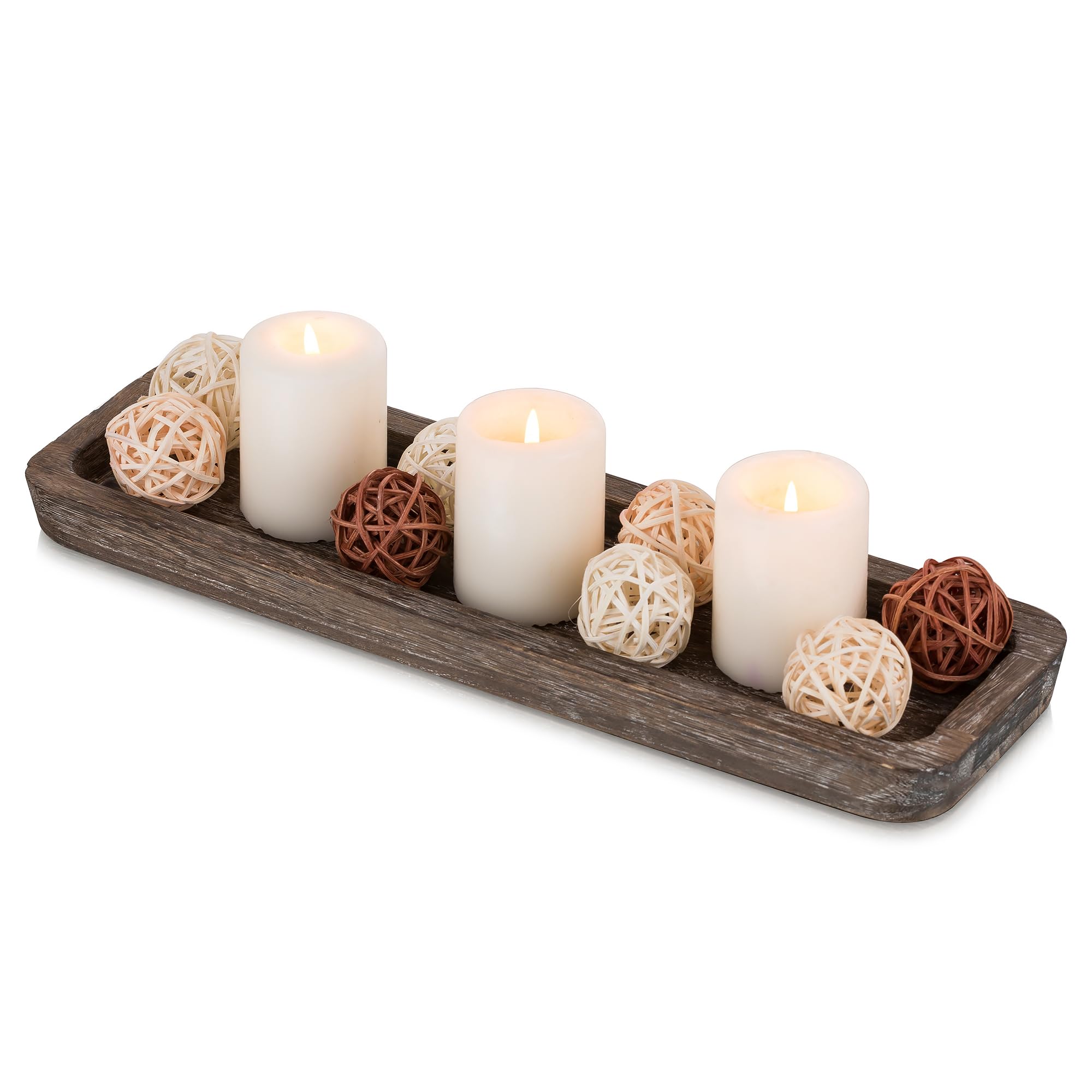 Hanobe Rustic Wood Candle Tray: Decorative Tealight Candle Holders Long Farmhouse Candle Plate Wooden Table Centerpiece for Dining Room Kitchen Coffee Table Rectangular Pillar Candle Trays Home Decor