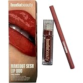 Huda Makeout Sesh Lip Duo &ndash; Rosy Nudes &ndash; Lip Contour Stain (Rosewood) + Faux Filler Extra Shine Lip Gloss (Bombshell)