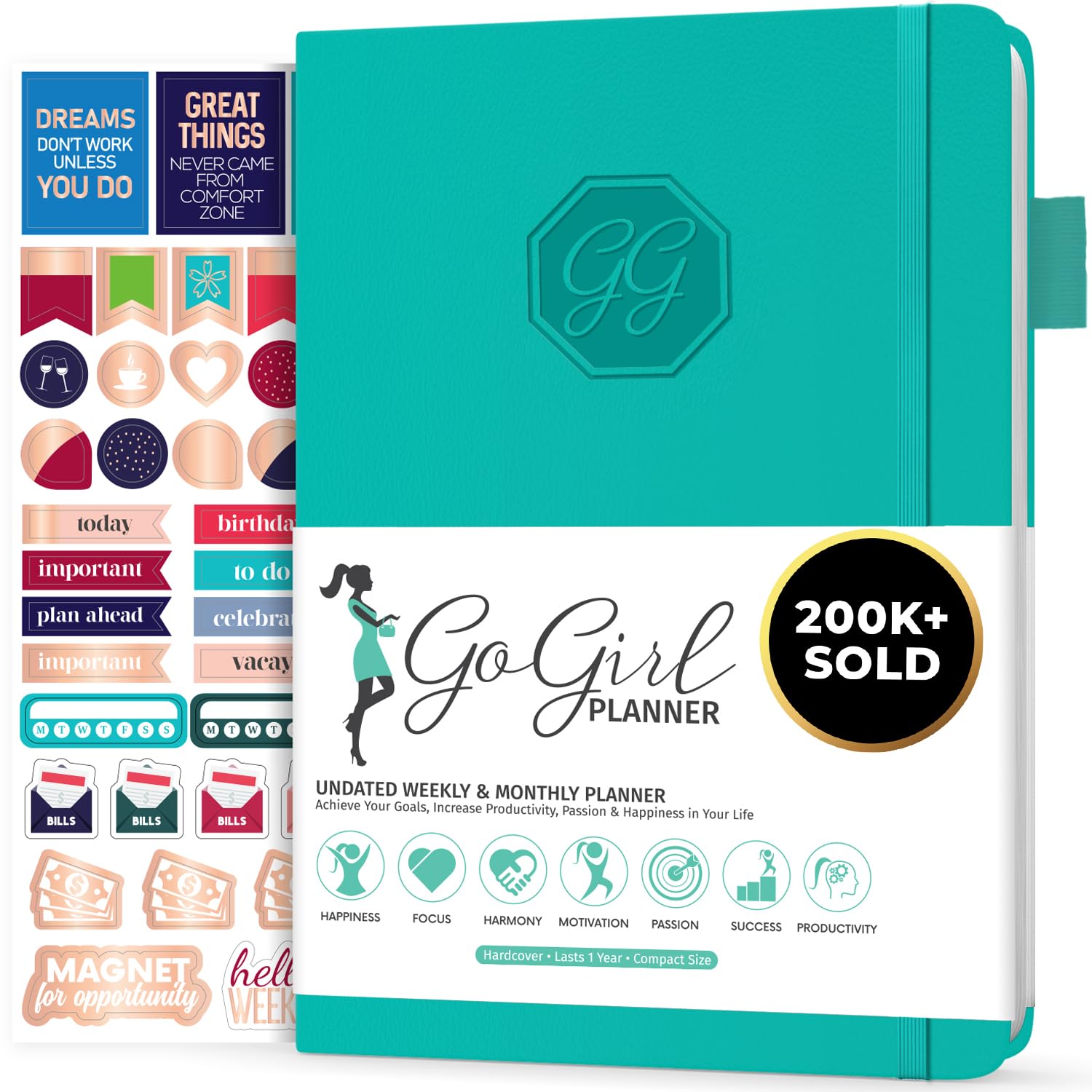 Photo 1 of GoGirl Planner and Organizer for Women – Compact Size Weekly Planner, Goals Journal & Agenda to Improve Time Management, Productivity & Live Happier. Undated – Start Anytime, Lasts 1 Year – Turquoise