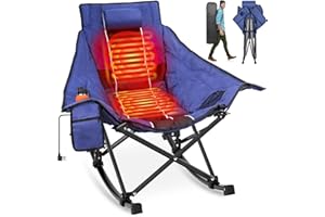 Suteck Heated Rocking Camping Chair, Fully Thicker Padded Heated Camping Chairs for Outdoor Sports W/3 Heat Levels for Back & Seat, Heated Rocking Chair for Adults with Carry Bag, Battery NOT Included