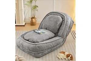 Fussbric Foldable Lazy Sofa Floor Chair, 5-Position Adjustable Backrest Chaise Lounge Chair Indoor, Folding Tatami Lazy Sofa Bed, Floor Gaming Chair with Thicken Cushion,Grey