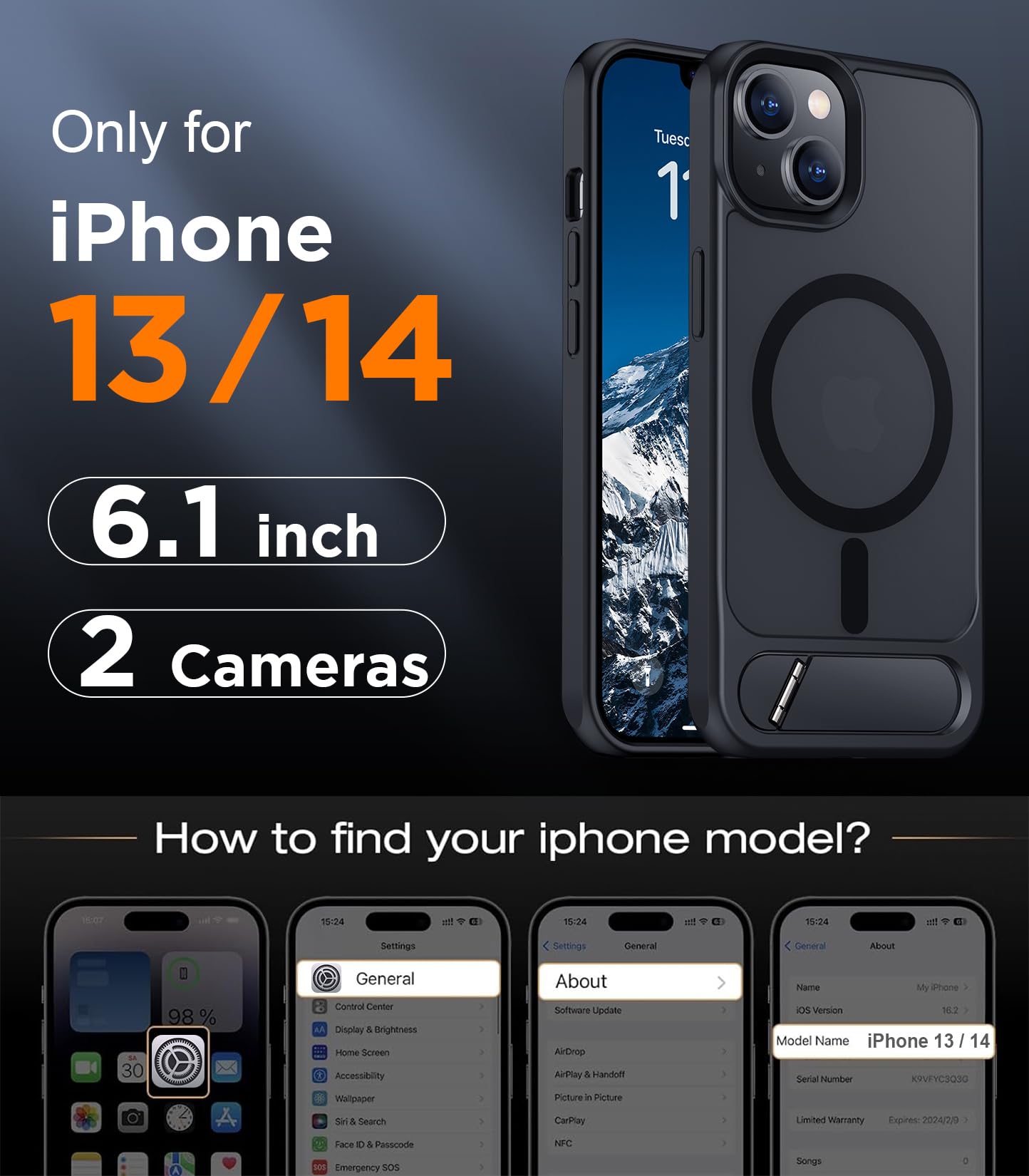 Temdan Magnetic Compatible with iPhone 14 Case/iPhone 13 Case,[Built-in Invisible Kickstand][Compatible with MagSafe][Military Grade Shockproof] Slim Translucent Matte Phone Case for iPhone 14/13 6.1