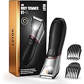 Body Groomer for Men: Pubic Hair Trimmer with Mirror & LED Light - Electric Ball Shaver with Ceramic Blades & Travel Lock - Men's Shaver IPX7 Waterproof for Use on Groin/Legs/Chest -Cool Green