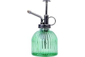 Hovico Glass Plant Mister Spray Bottle, 6.5 Inches Tall Vintage Style Spritzer, Bronze Plastic Top Pump, Watering Glass Spary Bottle Plant Mister Glass Watering Garden Tool (Green)