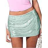 SOLY HUX Women's Sequin Mini Skirt Sparkly Low Rise Bodycon Skirts Going Out Party Clubwear