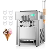 Commercial Ice Cream Machine 5.3-7.4 Gal/H, 3 Flavors Countertop Soft Serve Ice Cream Machine with 8L Hopper, Auto Clean Ice Cream Maker With Pre-Cooling for Snack Restaurants Bars, 1800W